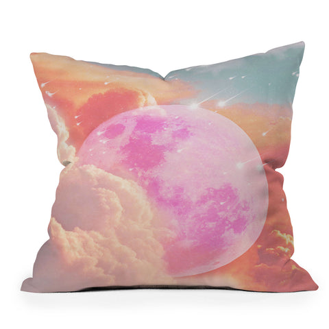 Emanuela Carratoni Pink Moon Landscape Outdoor Throw Pillow