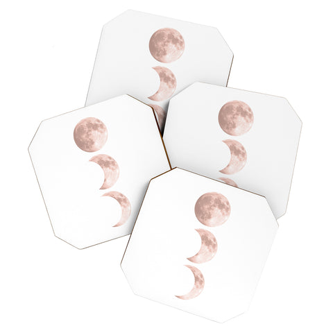 Emanuela Carratoni Pink Moon on White Coaster Set
