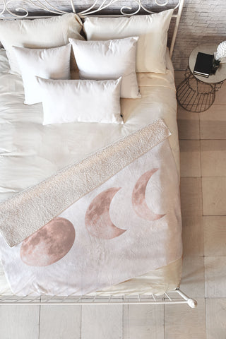Emanuela Carratoni Pink Moon on White Fleece Throw Blanket