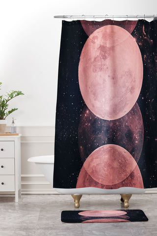 Emanuela Carratoni Pink Moon Phases Shower Curtain And Mat