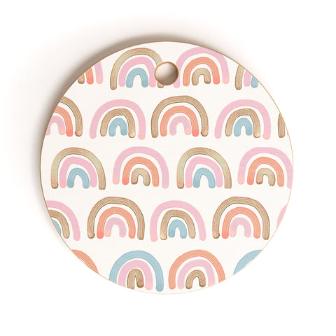 Emanuela Carratoni Pink Rainbows Cutting Board Round