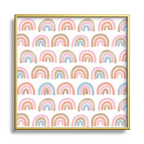 Emanuela Carratoni Pink Rainbows Square Metal Framed Art Print