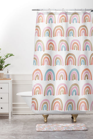 Emanuela Carratoni Pink Rainbows Shower Curtain And Mat