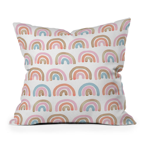 Emanuela Carratoni Pink Rainbows Outdoor Throw Pillow