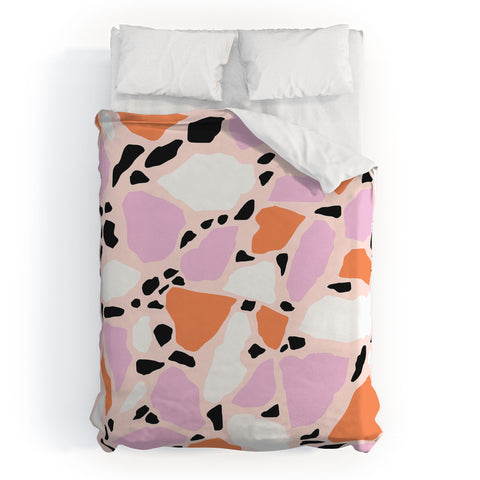 Emanuela Carratoni Pink Shadows Terrazzo Duvet Cover