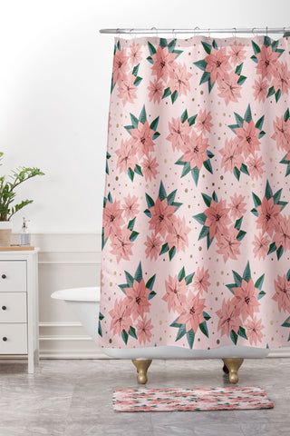 Emanuela Carratoni Poinsettia Theme Shower Curtain And Mat