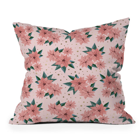 Emanuela Carratoni Poinsettia Theme Throw Pillow