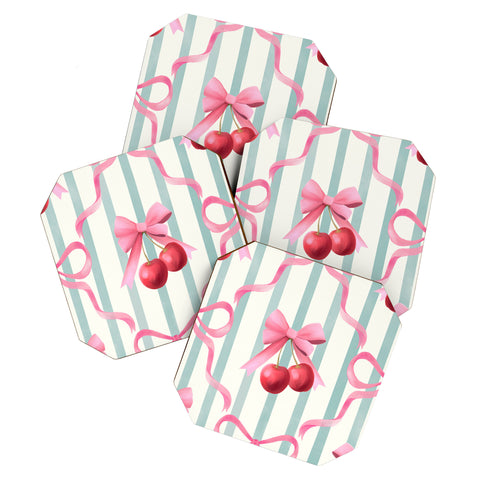 Emanuela Carratoni Preppy Bows and Cherries Coaster Set