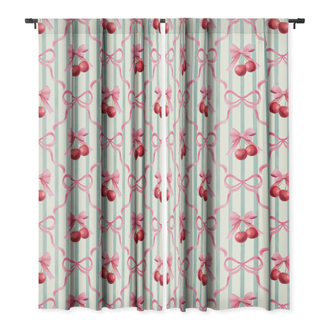 Emanuela Carratoni Preppy Bows and Cherries Blackout Window Curtain