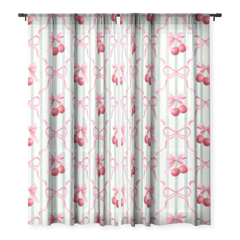Emanuela Carratoni Preppy Bows and Cherries Sheer Window Curtain