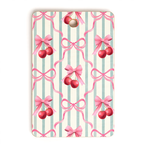 Emanuela Carratoni Preppy Bows and Cherries Cutting Board Rectangle