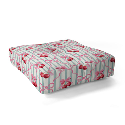 Emanuela Carratoni Preppy Bows and Cherries Floor Pillow Square