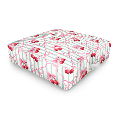 Emanuela Carratoni Preppy Bows and Cherries Outdoor Floor Cushion