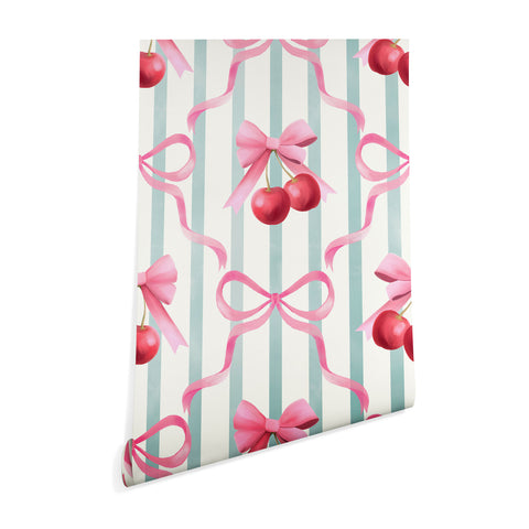 Emanuela Carratoni Preppy Bows and Cherries Wallpaper