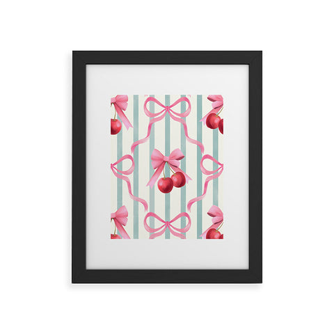 Emanuela Carratoni Preppy Bows and Cherries Framed Art Print