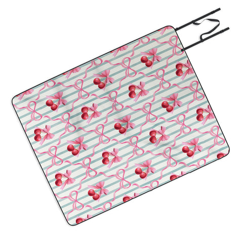 Emanuela Carratoni Preppy Bows and Cherries Picnic Blanket
