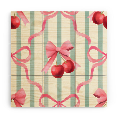 Emanuela Carratoni Preppy Bows and Cherries Wood Wall Mural