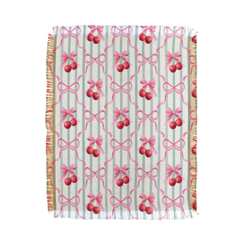 Emanuela Carratoni Preppy Bows and Cherries Throw Blanket