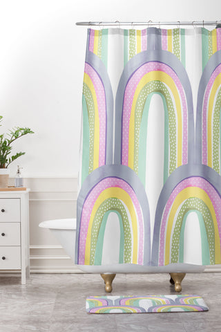 Emanuela Carratoni Rainbow Pastel Theme Shower Curtain And Mat