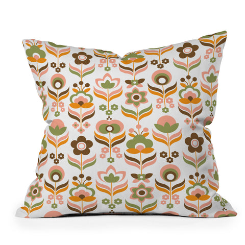 Emanuela Carratoni Retro Flowers Mix Outdoor Throw Pillow