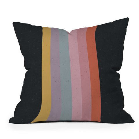 Emanuela Carratoni Retro Rainbow on Black Outdoor Throw Pillow