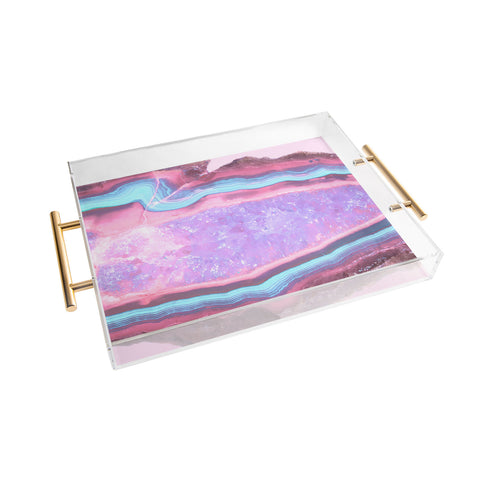Emanuela Carratoni Serenity and Rose Agate with Amethyst Crystals Acrylic Tray