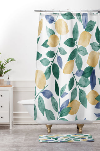 Emanuela Carratoni Spring Lemons Shower Curtain And Mat