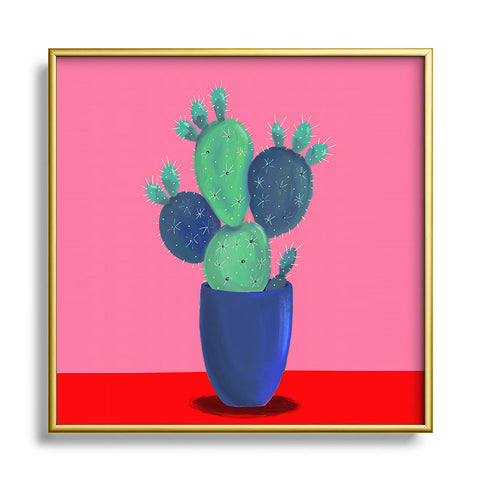 Emanuela Carratoni Summer Cactus Square Metal Framed Art Print