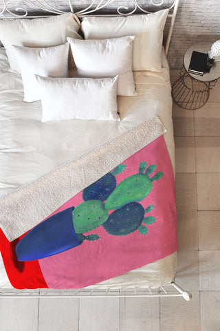 Emanuela Carratoni Summer Cactus Fleece Throw Blanket
