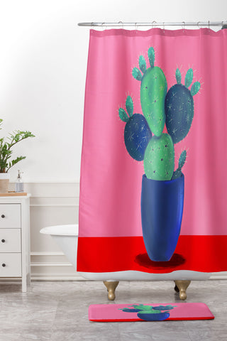 Emanuela Carratoni Summer Cactus Shower Curtain And Mat