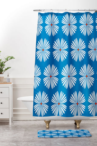 Emanuela Carratoni Summer Flowers on Blue Shower Curtain And Mat