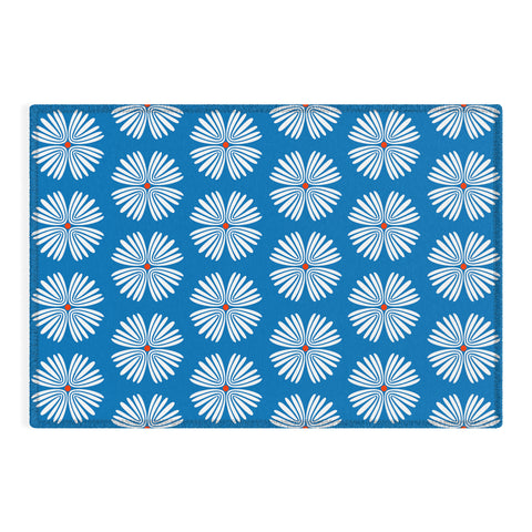Emanuela Carratoni Summer Flowers on Blue Outdoor Rug