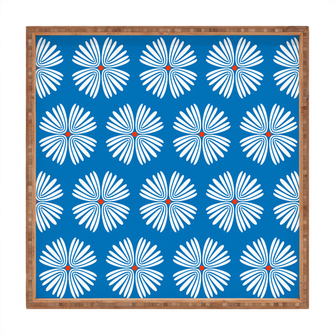 Emanuela Carratoni Summer Flowers on Blue Square Tray