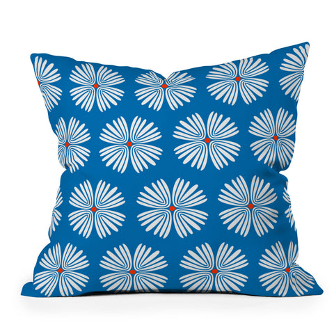Emanuela Carratoni Summer Flowers on Blue Outdoor Throw Pillow