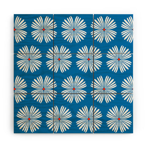 Emanuela Carratoni Summer Flowers on Blue Wood Wall Mural