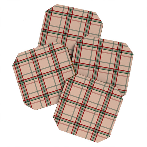 Emanuela Carratoni Tartan Theme on Pink Coaster Set