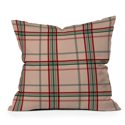 Emanuela Carratoni Tartan Theme on Pink Outdoor Throw Pillow