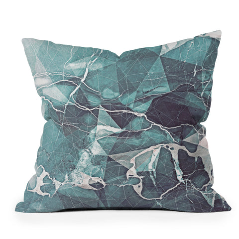 Emanuela Carratoni Teal Blue Geometric Marble Outdoor Throw Pillow