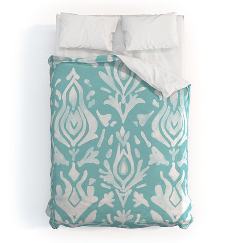 Emanuela Carratoni Teal Ikat Duvet Cover