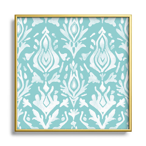 Emanuela Carratoni Teal Ikat Square Metal Framed Art Print