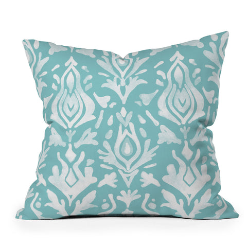 Emanuela Carratoni Teal Ikat Throw Pillow