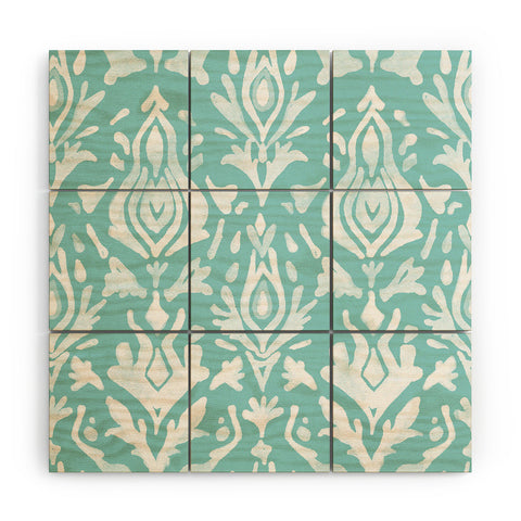 Emanuela Carratoni Teal Ikat Wood Wall Mural