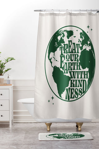Emanuela Carratoni Treat our Earth with Kindness Shower Curtain And Mat
