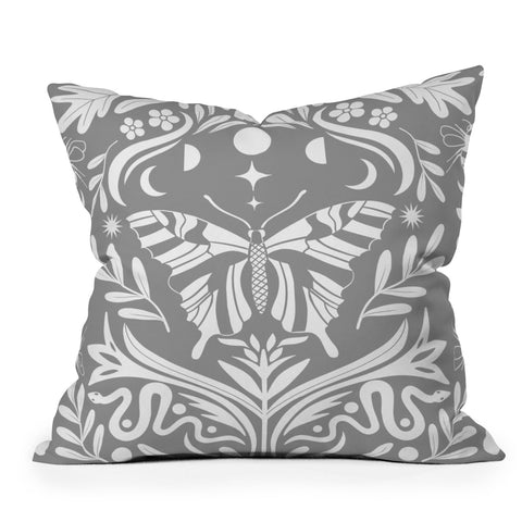 Emanuela Carratoni Ultimate Gray Damask Outdoor Throw Pillow