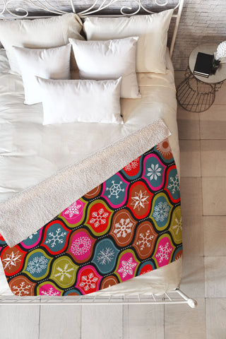 Emanuela Carratoni Vintage Christmas Geometry Fleece Throw Blanket
