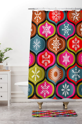 Emanuela Carratoni Vintage Christmas Geometry Shower Curtain And Mat