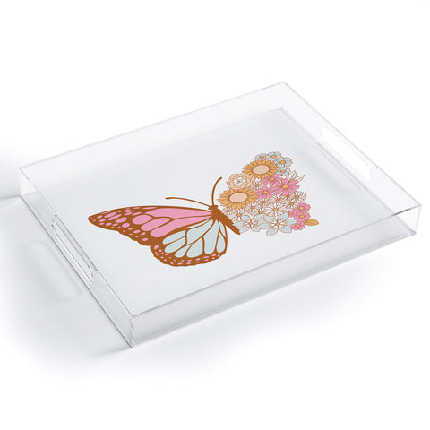 Emanuela Carratoni Vintage Floral Butterfly Acrylic Tray