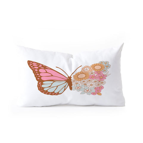 Emanuela Carratoni Vintage Floral Butterfly Oblong Throw Pillow