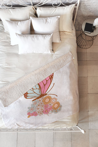 Emanuela Carratoni Vintage Floral Butterfly Fleece Throw Blanket