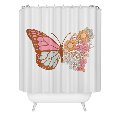 Emanuela Carratoni Vintage Floral Butterfly Shower Curtain